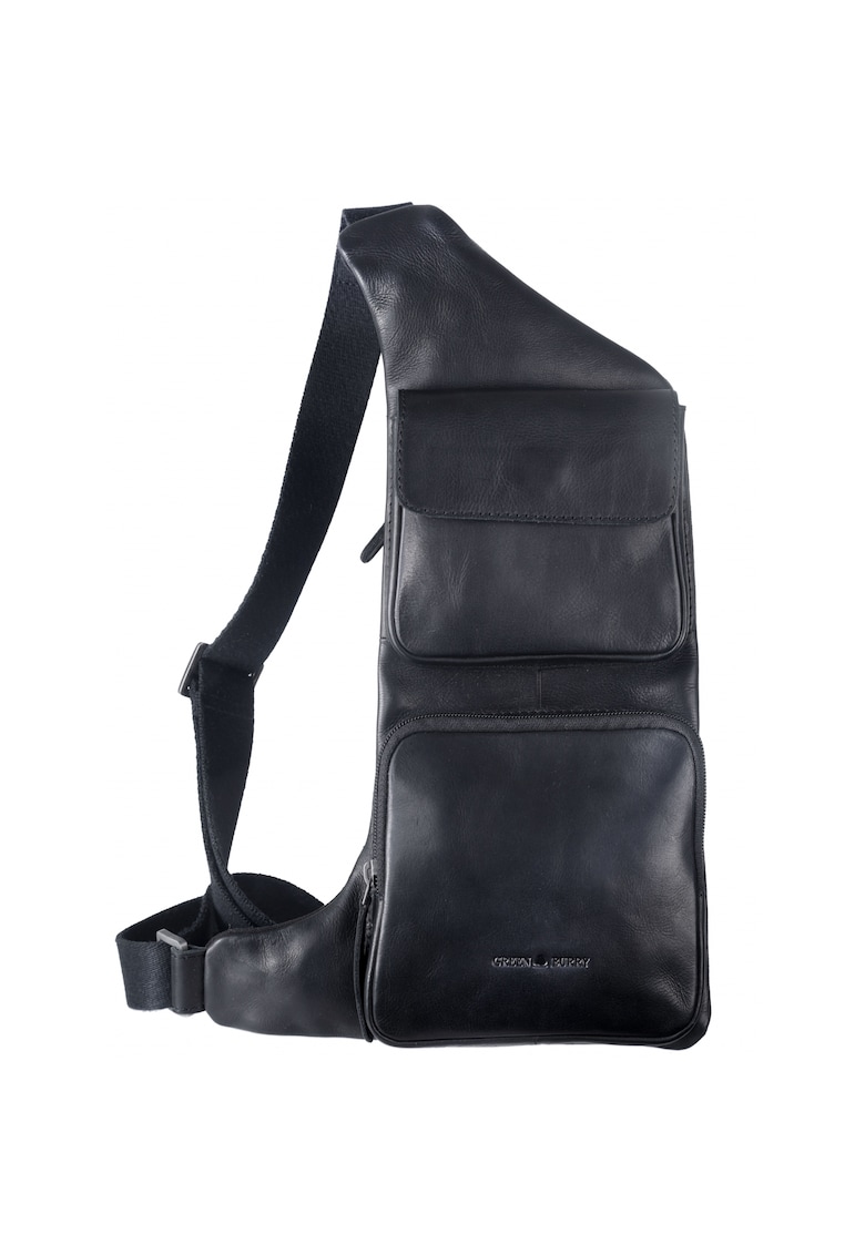 Geanta umar barbati piele naturala negru 25 x 38 cm - Pure Black -