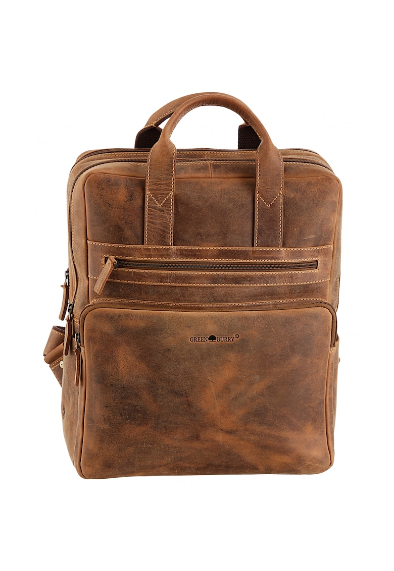 Rucsac unisex piele naturala maro antichizat 30 x 36 cm - Vintage -