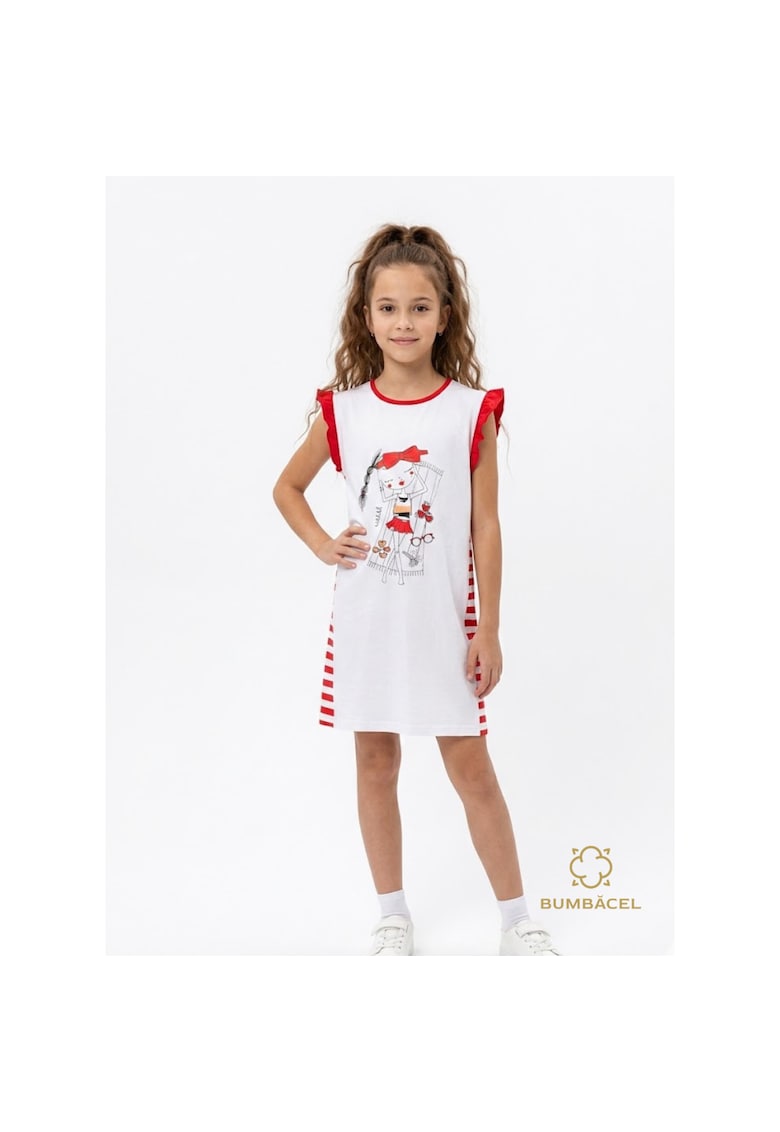 Rochie pentru fetite - scurta cu imprimeu - din bumbac - Rosu