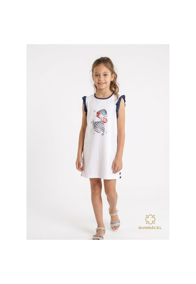 Rochie pentru fetite - scurta cu imprimeu - din bumbac - Albastru