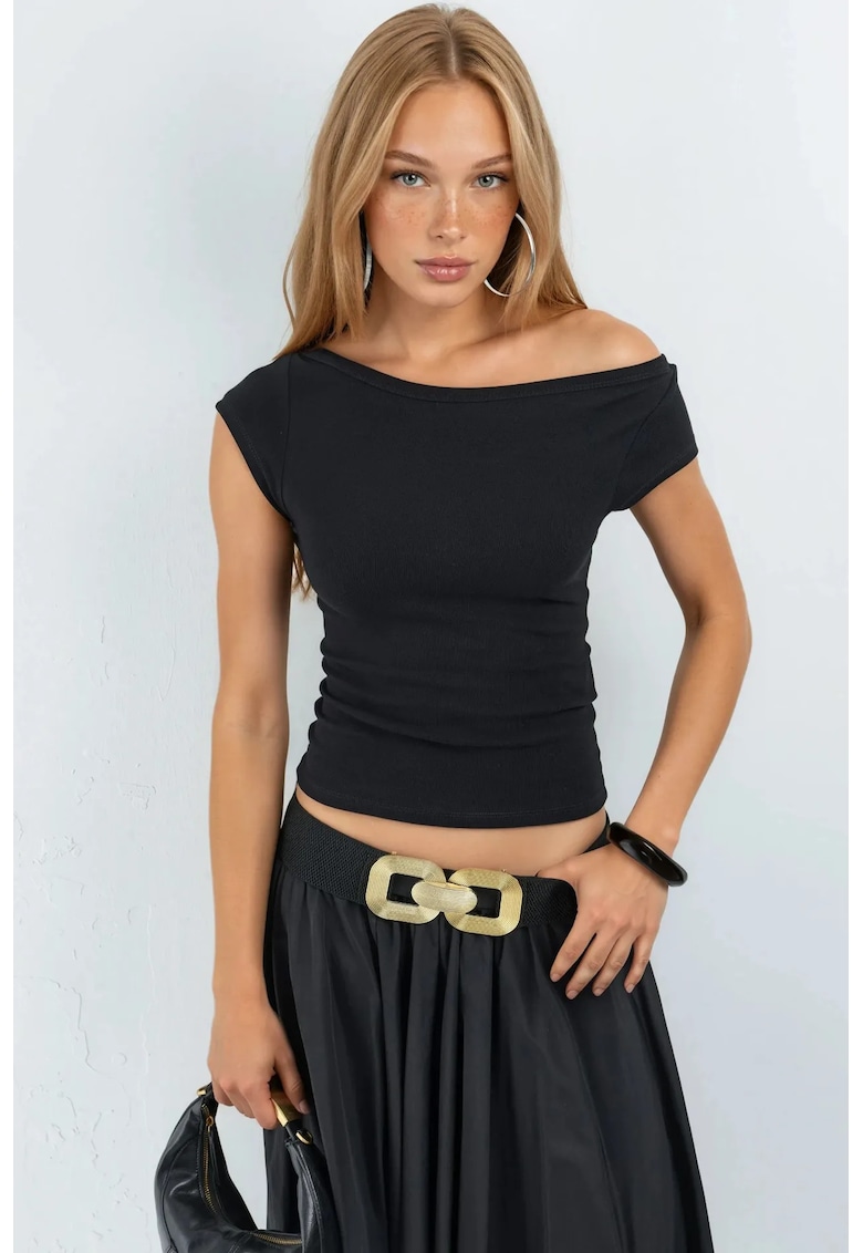 Tricou dama - Slim fit - Negru - Bumbac/Elastan