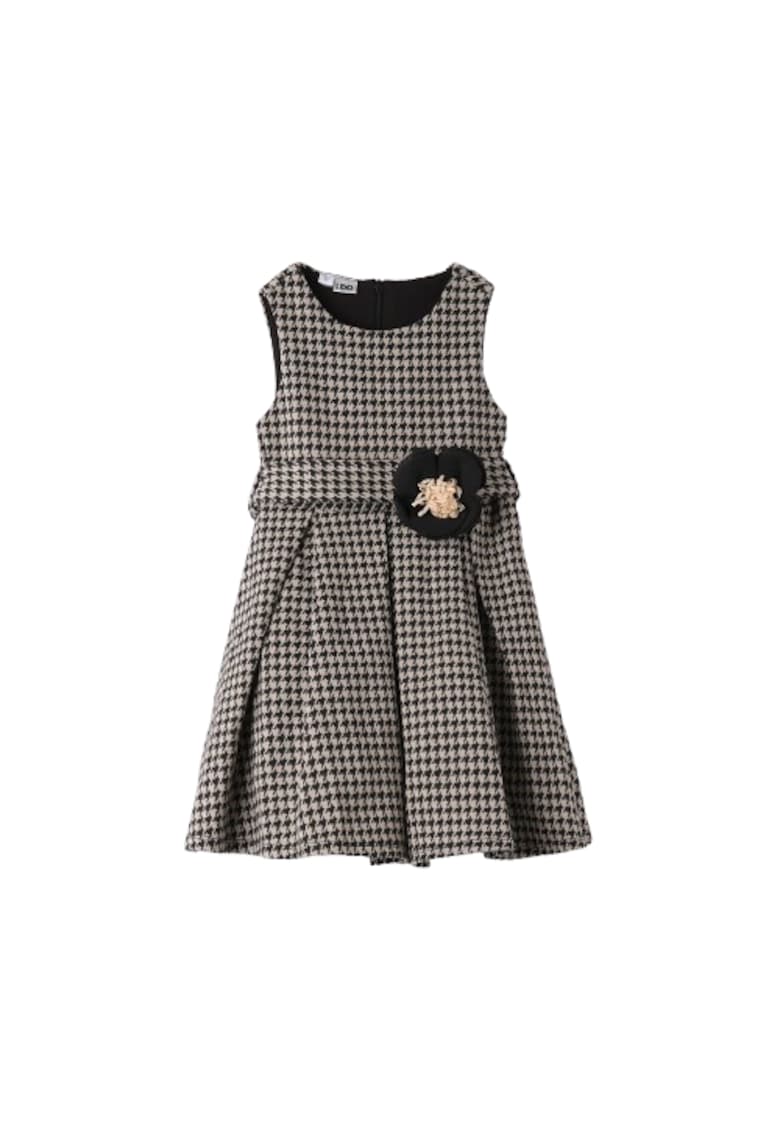 Rochie iDO Pied-de-Poule cu Floare 3D in Talie