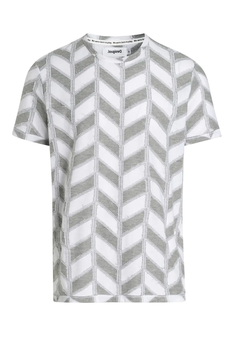 Tricou cu imprimeu geometric si decolteu la baza gatului
