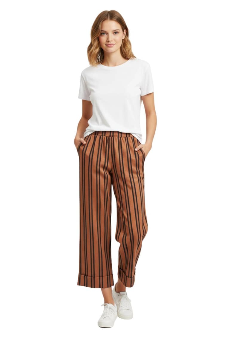 Pantaloni largi in dungi cu talie elastica -