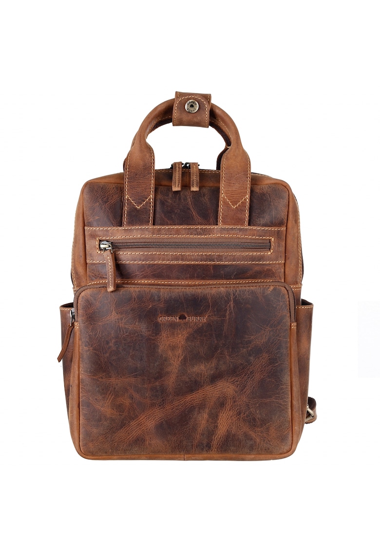 Rucsac unisex piele naturala maro antichizat 27 x 31 cm - Vintage -