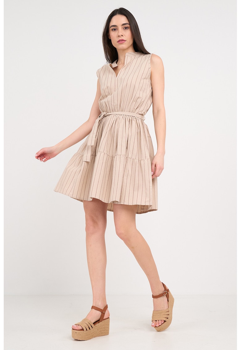 Rochie scurta cu cordon in talie - Bej