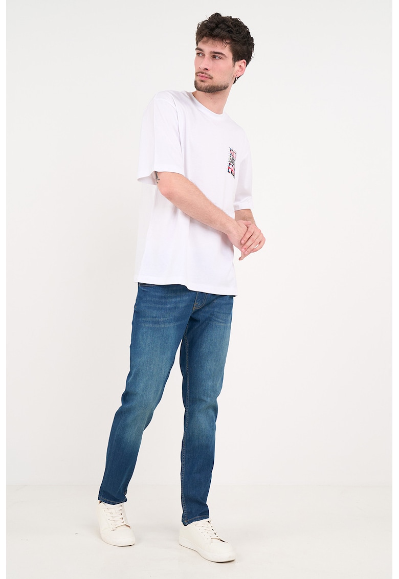 Blugi slim fit cu aspect decolorat - Albastru inchis