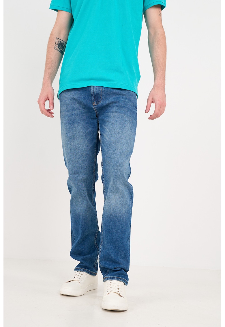 Blugi regular fit cu aspect decolorat - Albastru inchis