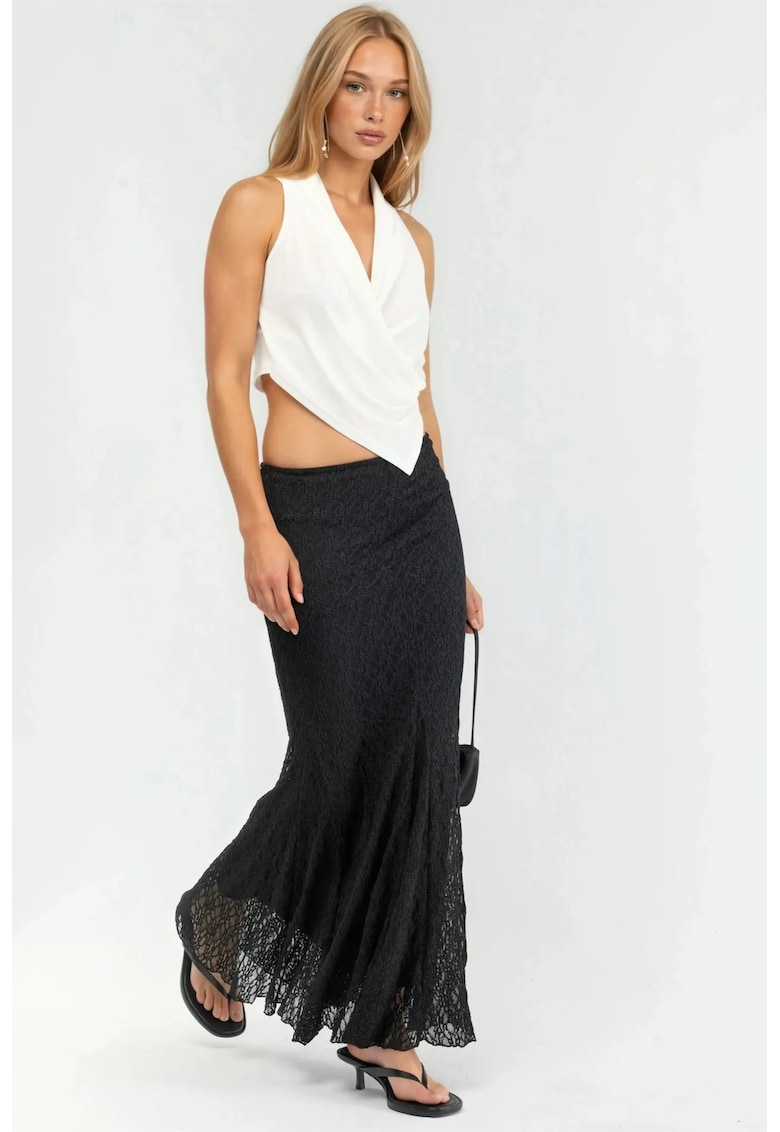 Fusta maxi din dantela cu talie inalta - neagra - eleganta