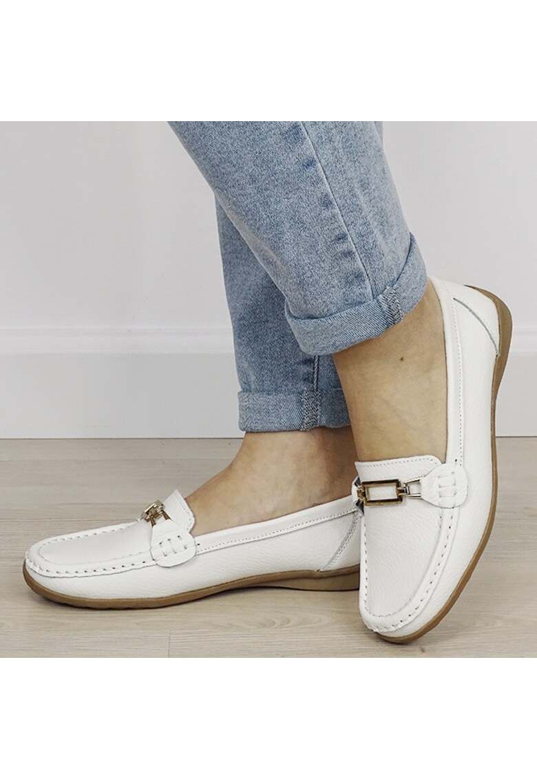 Mocasini albi de tip loafers din piele naturala 0511 01 20037 - Alb