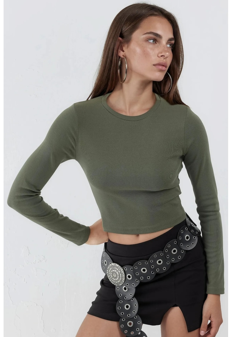 Bluza dama - Kaki - Bumbac/Elastan - Guler rotund
