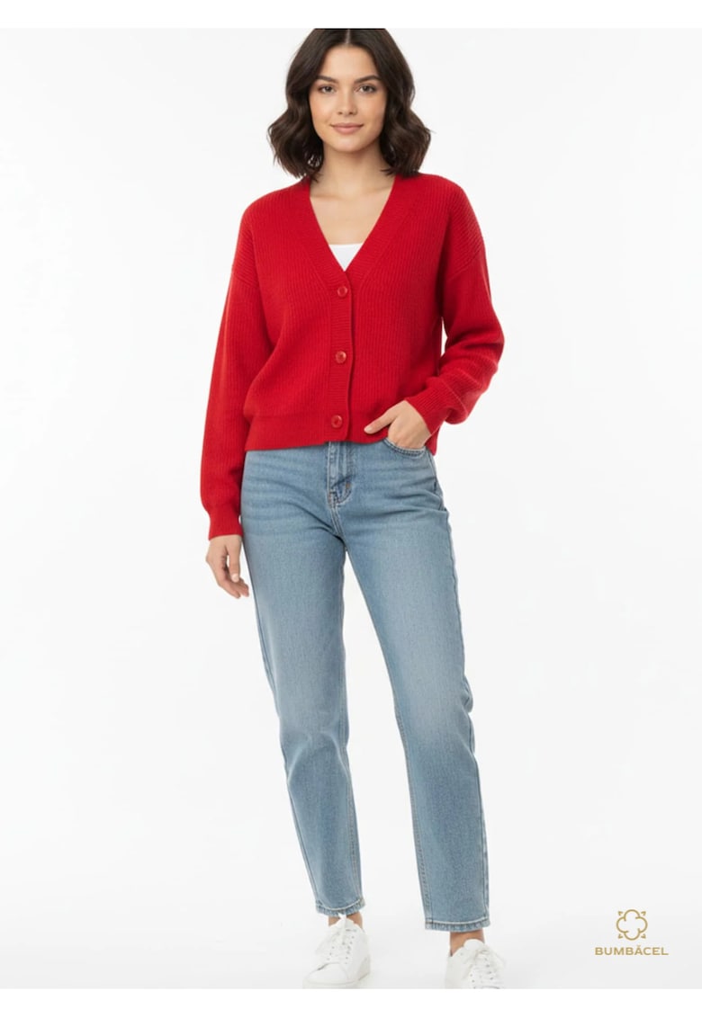 Cardigan din bumbac pentru dame - Rosu