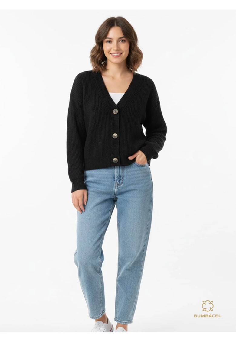 Cardigan din bumbac pentru dame - Negru