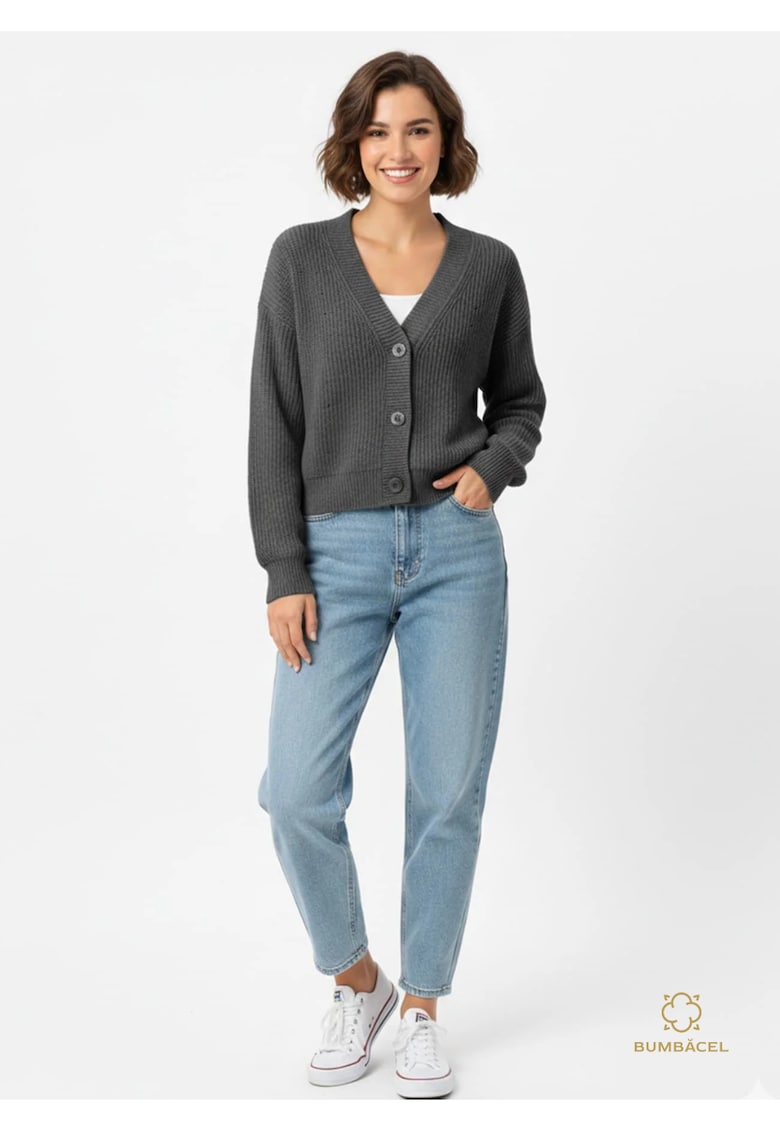 Cardigan din bumbac pentru dame - Gri antracit