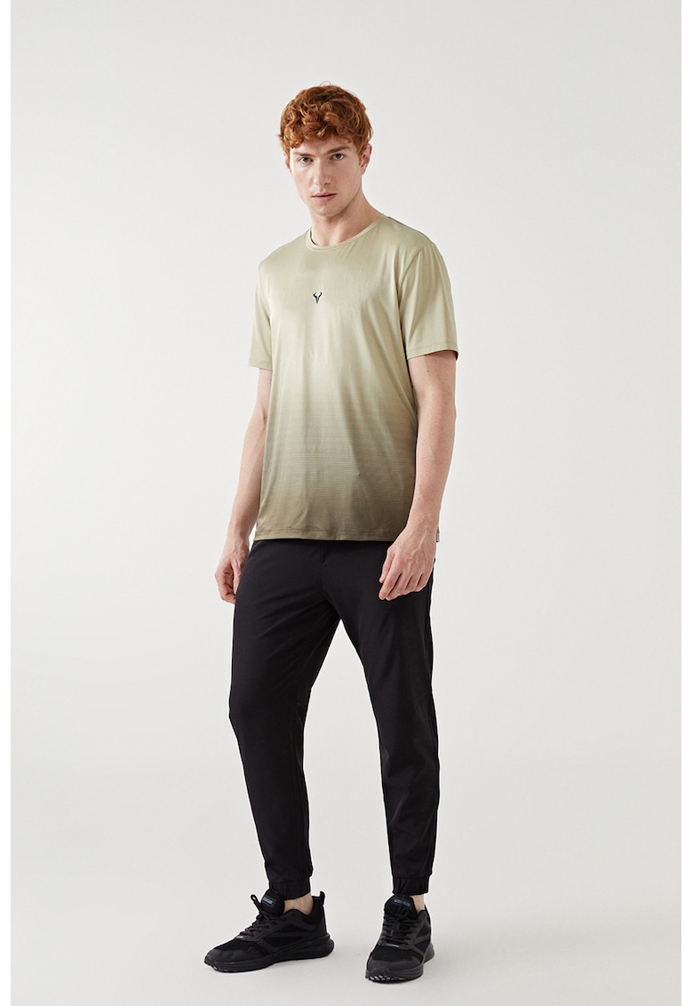 Tricou cu decolteu la baza gatului si imprimeu in degrade - Kaki pal
