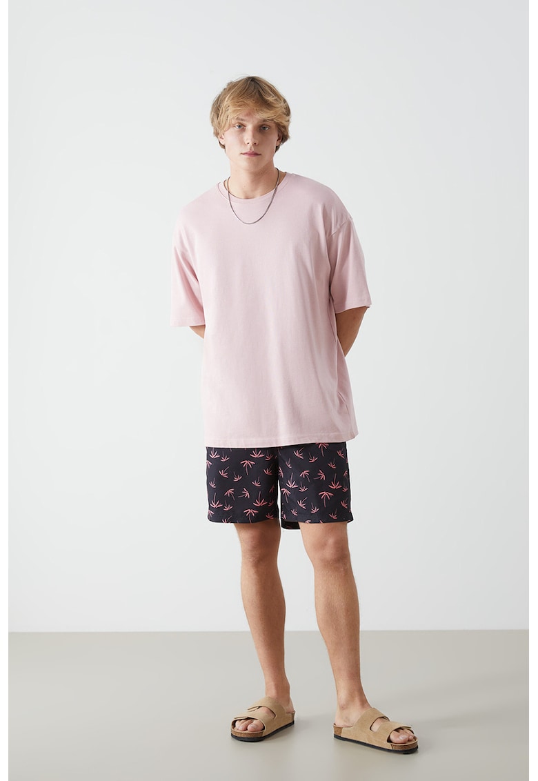 Pantaloni scurti de baie cu imprimeu tropical - Negru/Roz