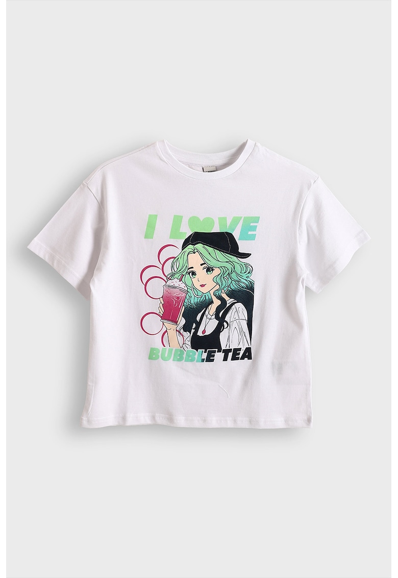 Tricou cu imprimeu grafic - Alb optic/Verde deschis
