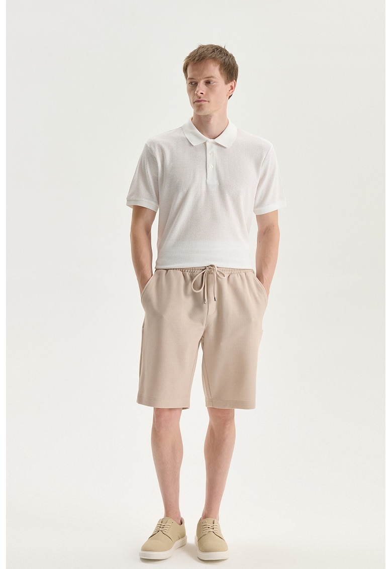 Pantaloni scurti de trening cu aspect texturat - Bej deschis