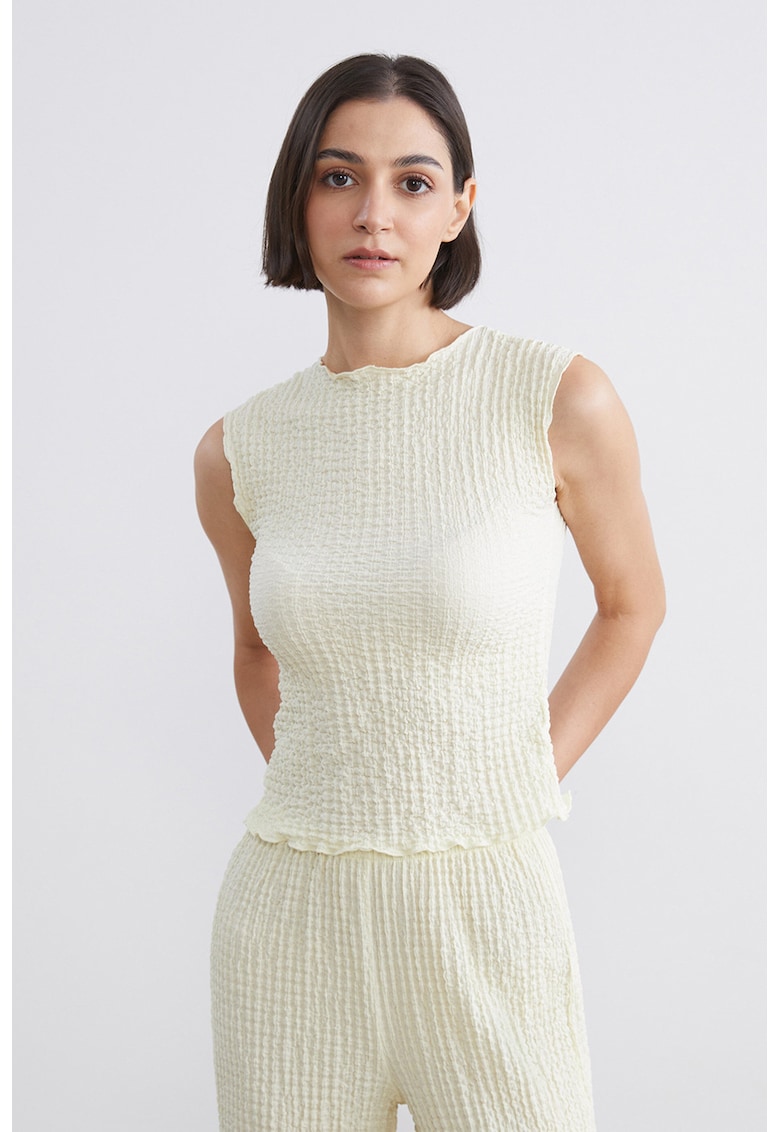 Bluza texturata fara maneci - Galben pal