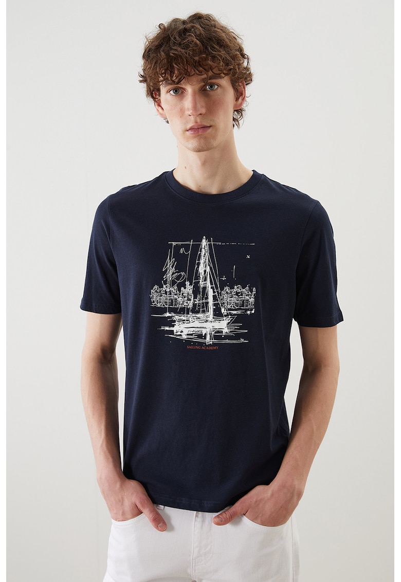 Tricou din bumbac cu imprimeu - Bleumarin