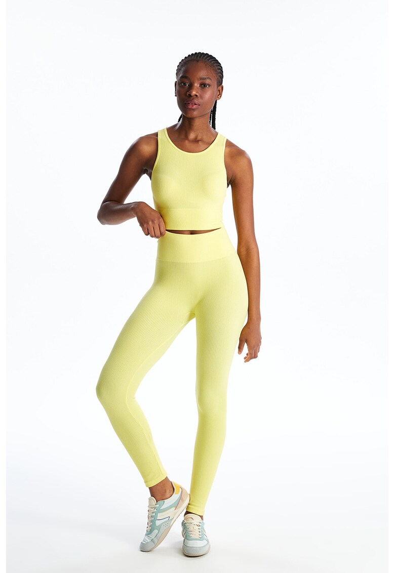 Top crop cu aspect striat - Galben lime
