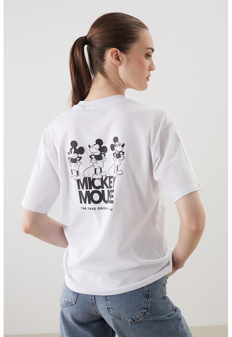 Tricou din bumbac cu imprimeu Mickey Mouse - Alb