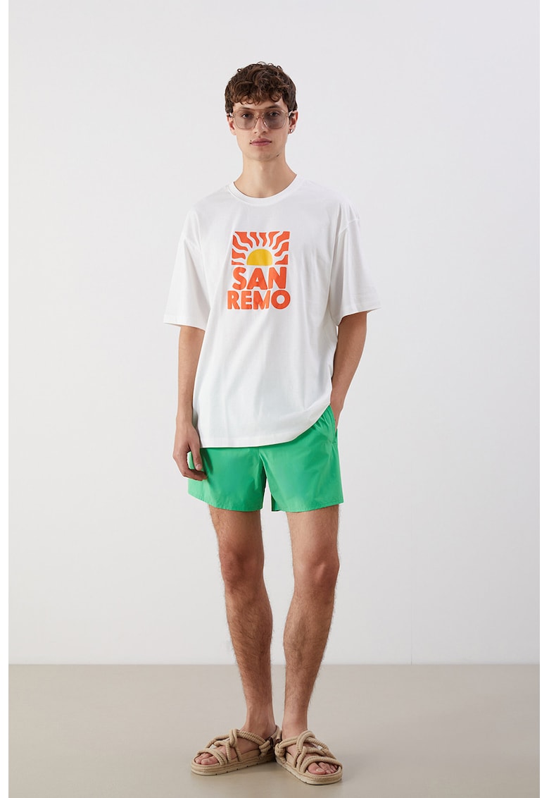 Pantaloni scurti cu model uni si buzunare laterale - Verde turcoaz
