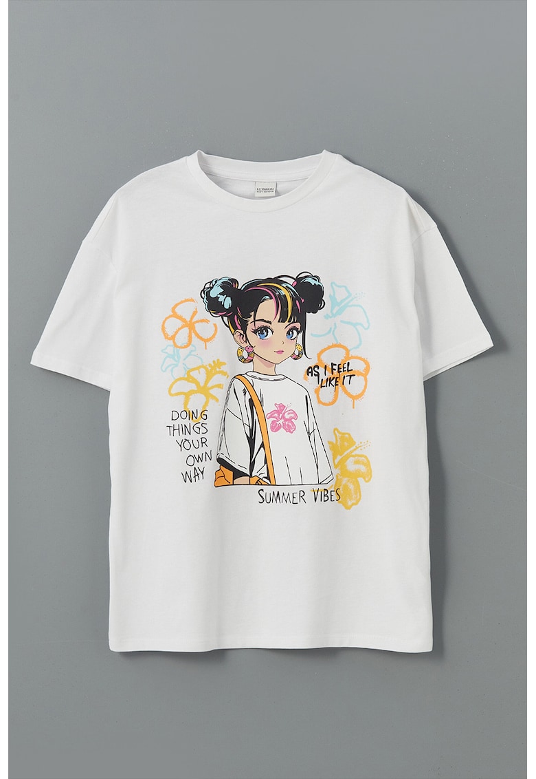 Tricou din bumbac cu imprimeu grafic - Alb/Galben
