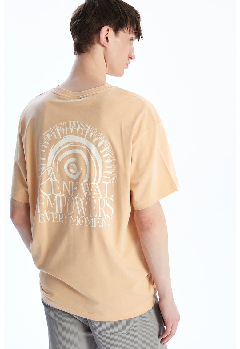 Tricou lejer din bumbac cu imprimeu pe partea din spate - Portocaliu pal