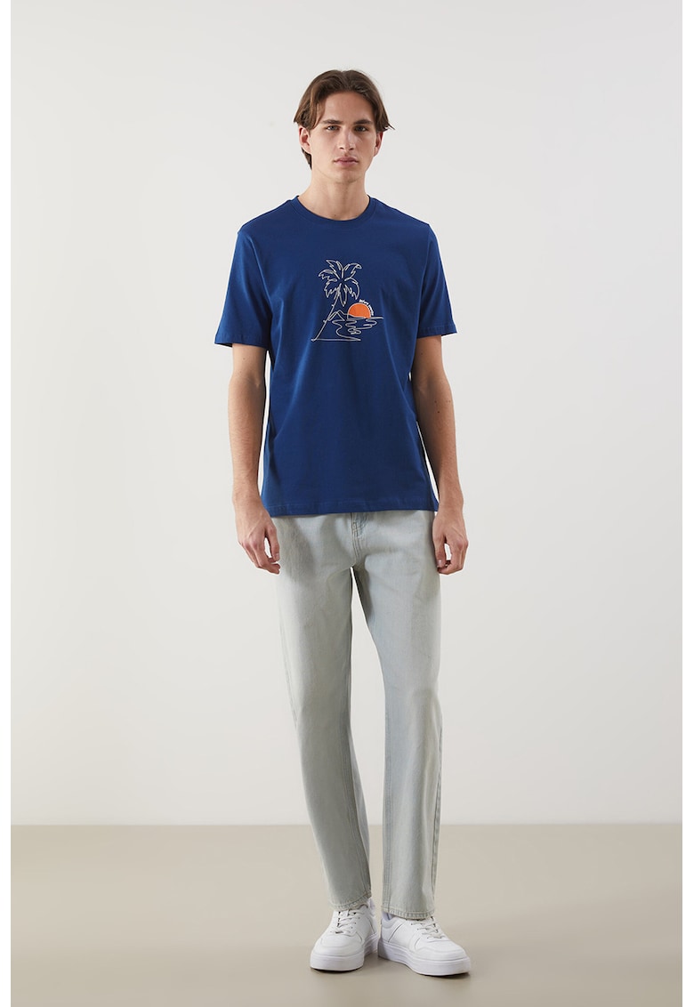 Tricou din bumbac cu imprimeu tropical - Albastru royal