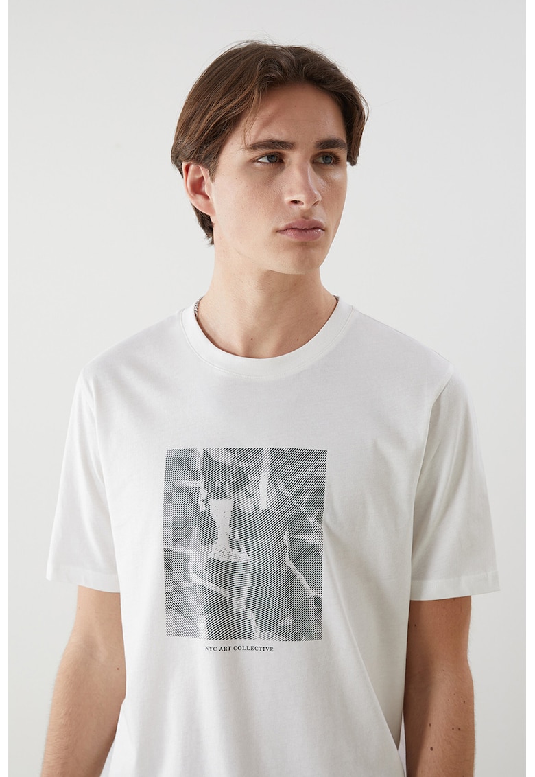 Tricou din bumbac cu imprimeu abstract - Alb