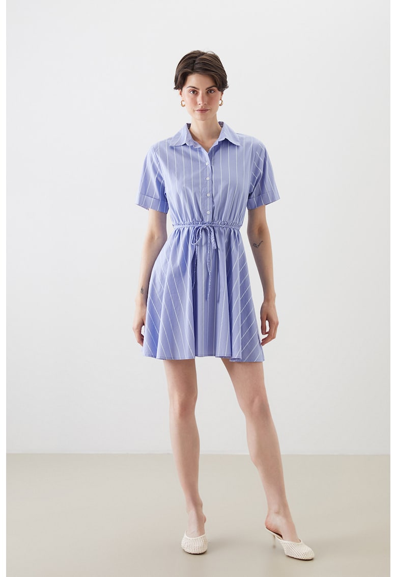 Rochie cu dungi si nasturi - Albastru pastel