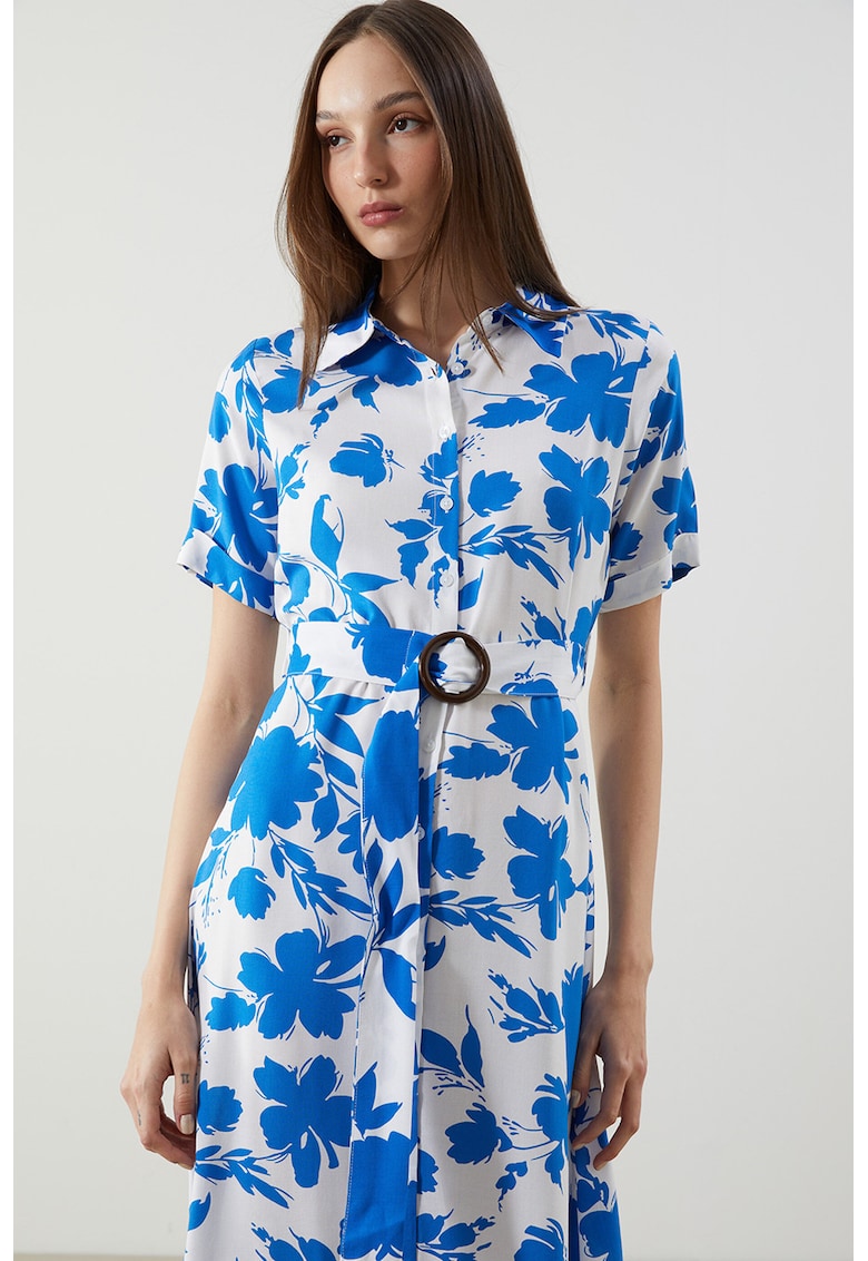 Rochie scurta cu imprimeu floral - Alb/Turcoaz