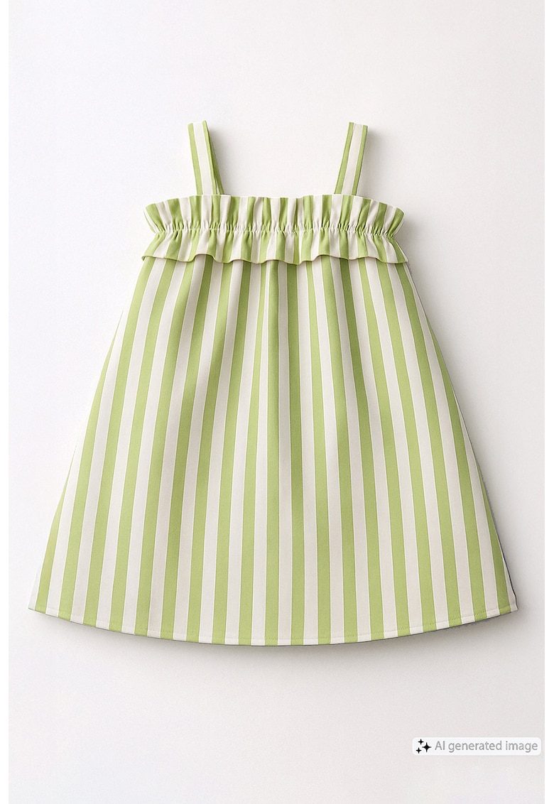 Rochie evazata cu dungi - Alb/Verde deschis