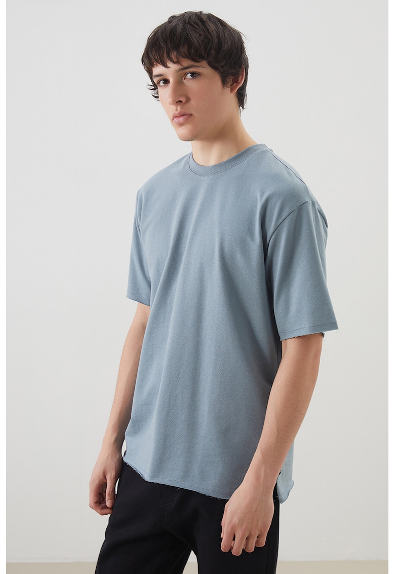 Tricou regular-fit cu decolteu la baza gatului - Albastru prafuit