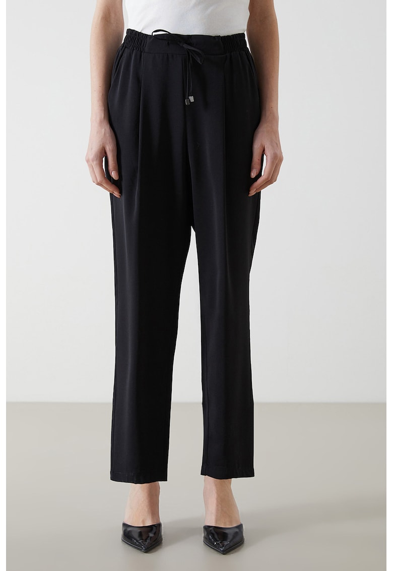 Pantaloni drepti cu snururi - Negru