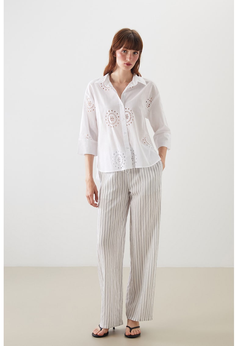 Camasa de bumbac cu broderie Sangallo - Alb