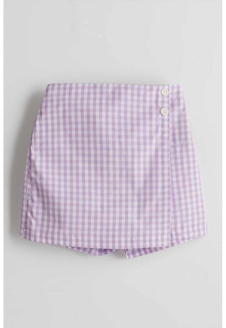 Fusta-pantalon scurta cu model in carouri - Lila