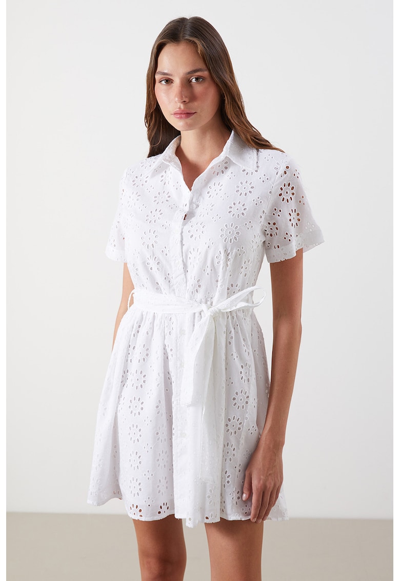 Rochie scurta cu broderie - Alb