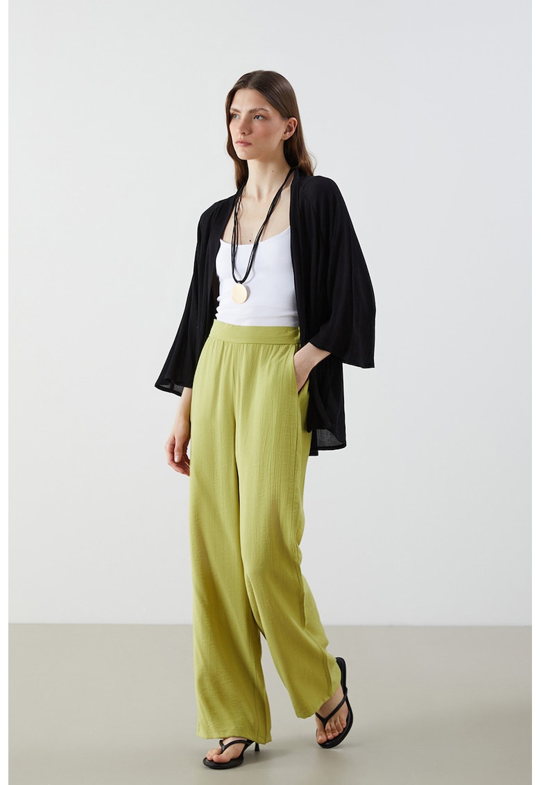 Pantaloni cu croiala ampla si talie inalta - Verde deschis