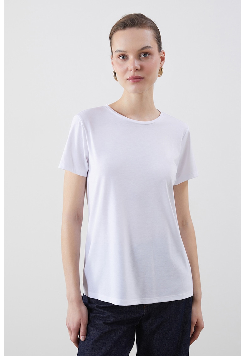 Tricou uni cu decolteu rotund - Alb
