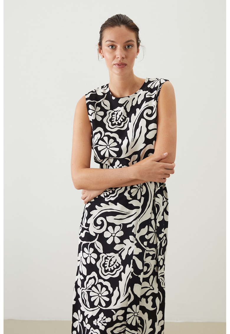 Rochie evazata cu slit lateral - Alb/Negru