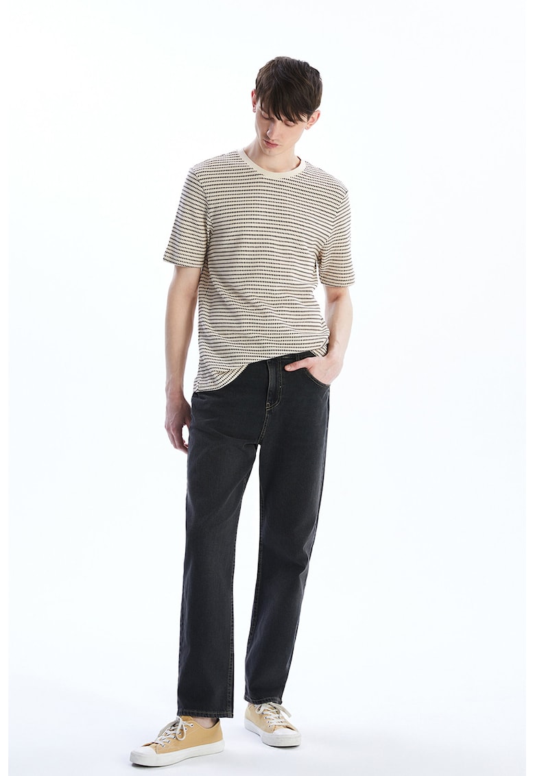 Tricou texturat din amestec de bumbac - Maro/Crem