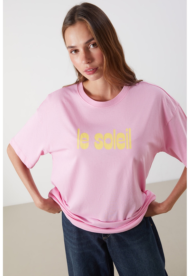 Tricou supradimensionat din bumbac - Roz deschis