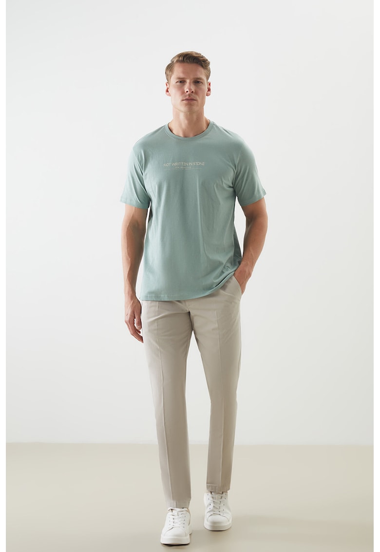 Tricou din bumbac cu imprimeu text - Verde deschis