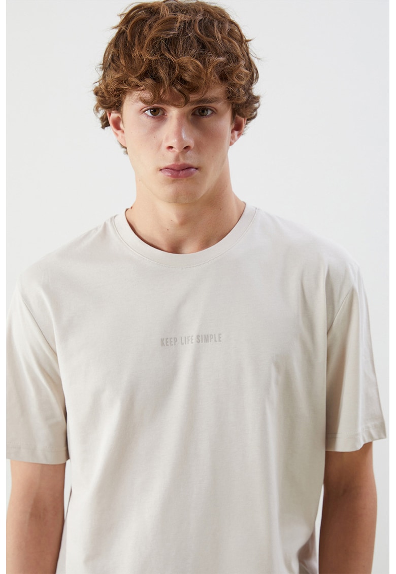 Tricou din bumbac cu decolteu la baza gatului - Bej