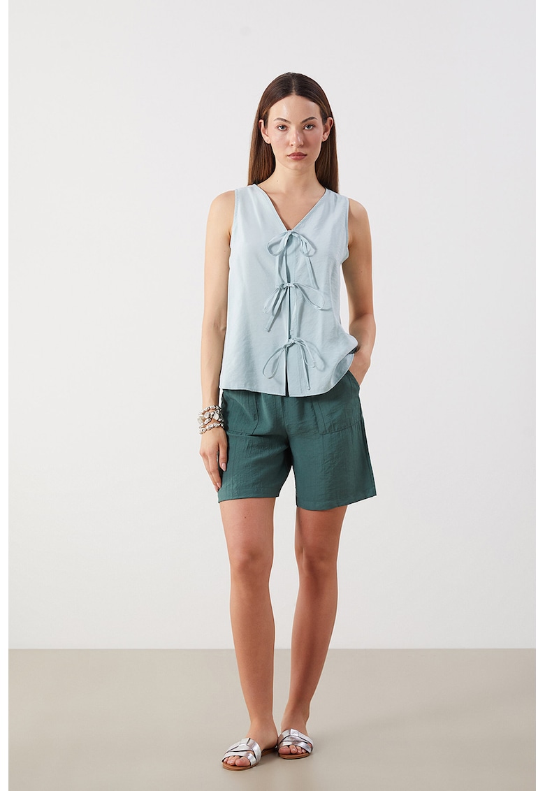 Bluza fara maneci din amestec de modal cu snururi frontale - Mint