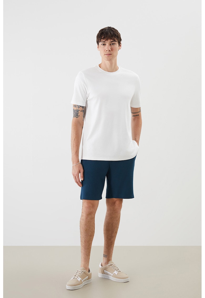 Pantaloni scurti cu snur de ajustare si model uni - Albastru petrol