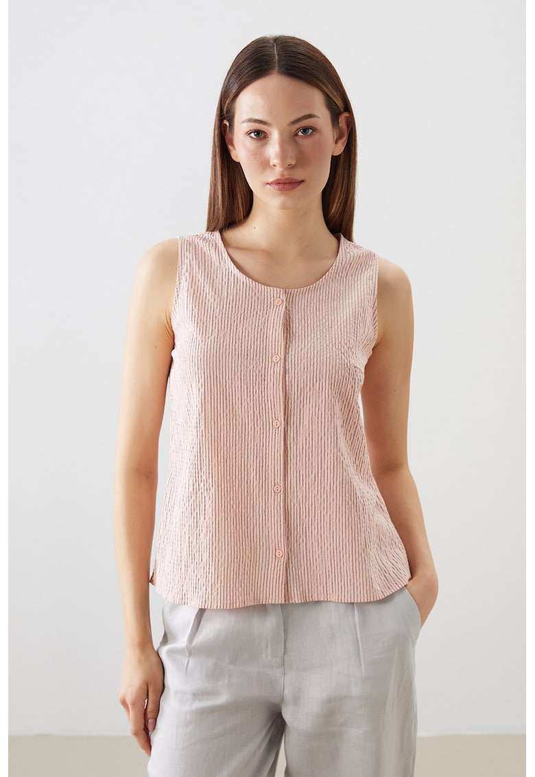 Bluza fara maneci din poplin cu nasturi - Piersica