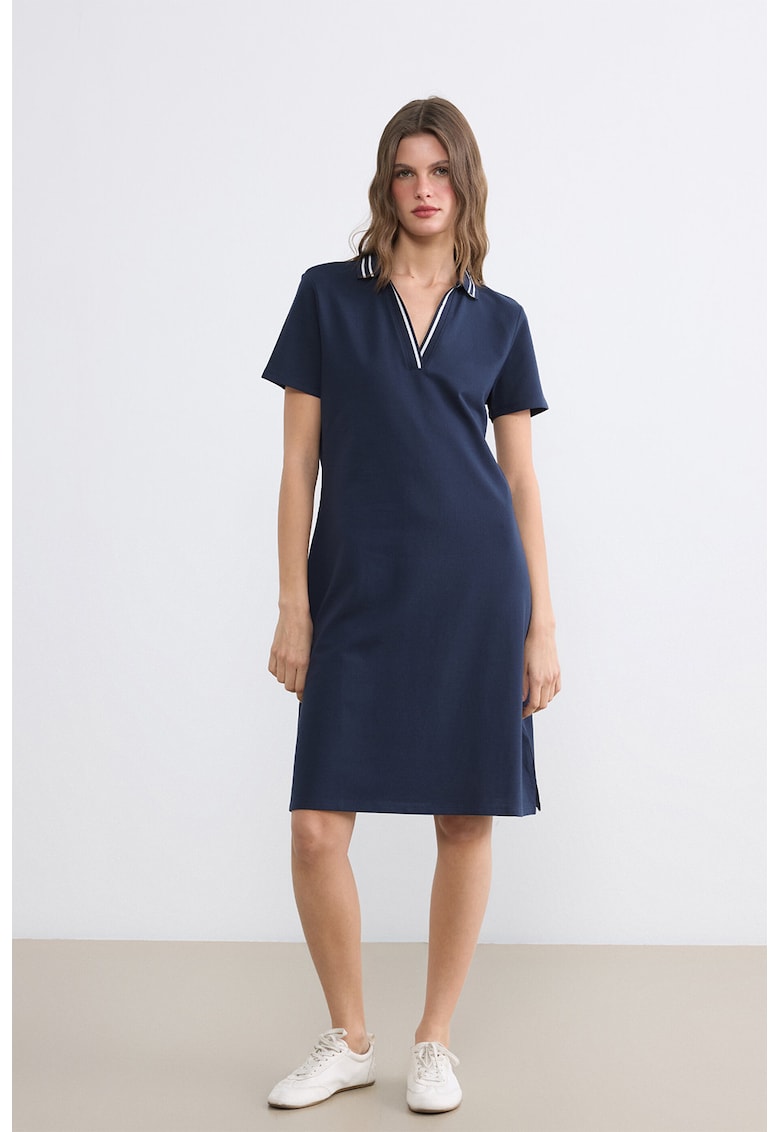 Rochie scurta polo din amestec de bumbac - Bleumarin